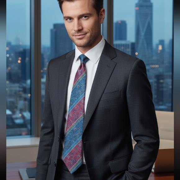 Dior Other - Vintage Christian Dior Vibrant Paisley Print Matte Silk Tie Made in Canada